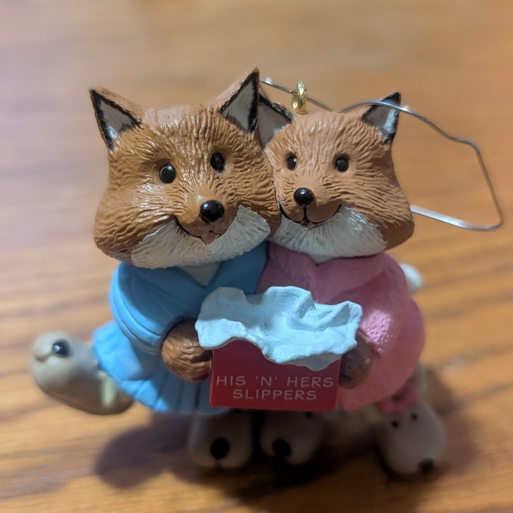 Hallmark Keepsake Ornament 1993 Mom and Dad His N Her Slippers Fox Vintage